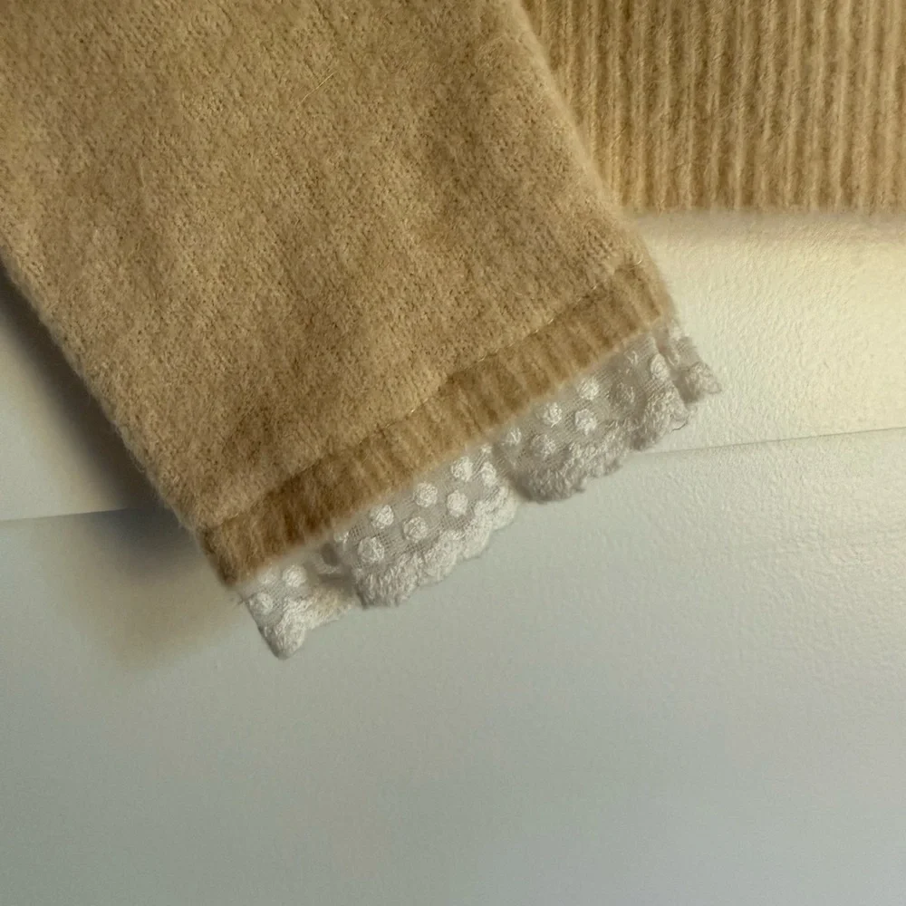ZARA‎ Lace Frill Docking High Neck Knit Sweater
